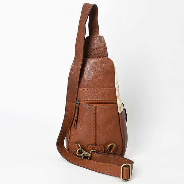 ADBGA580 American Darling Hand-Tooled Leather & Cowhide Sling Bag With Hand Tooled
