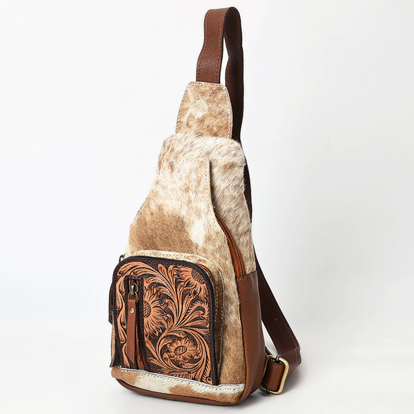 ADBGA580 American Darling Hand-Tooled Leather & Cowhide Sling Bag With Hand Tooled
