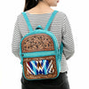 ADBGA581 Hand-Tooled Leather & Wool Backpack Genuine Western Turquoise Bag for Women