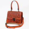 ADBGZ866 Orange Tooled Leather Tote Handbag Floral Western Satchel with Crossbody Strap | American Darling
