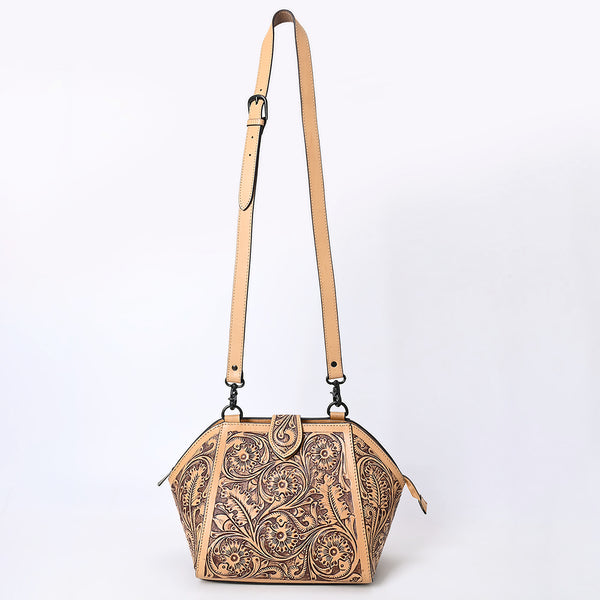 ADBGZ868 Hand-Tooled Tan Leather Structured Messenger Bag Western Floral Purse | American Darling