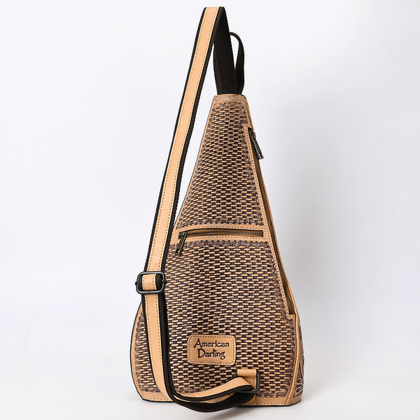 ADBGZ869 Tan Hand-Tooled Leather Sling Backpack Western Crossbody Daypack | American Darling