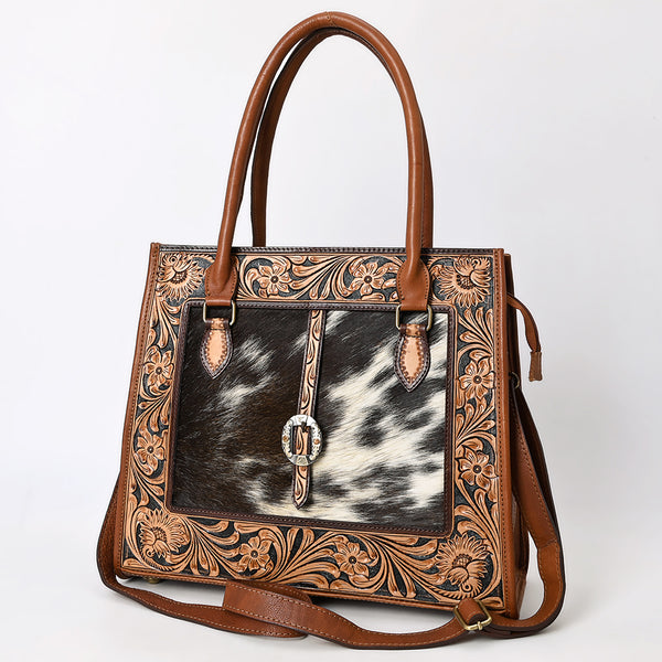 ADBGA584 American Darling Hand-Tooled Genuine Leather & Cowhide Western Tote Bag