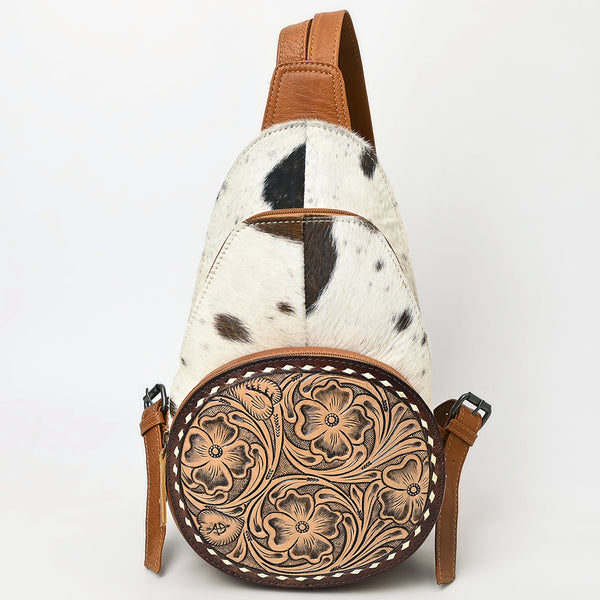 ADBG1521 American Darling Handcrafted Western Leather Sling Bag with Genuine Hair-On Cowhide & Tooled Front