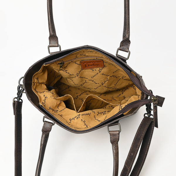ADBG1523 American Darling Western Leather Tote Bag with Hand Woven Saddle Blanket Detail