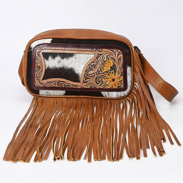 ADBG1524 American Darling Western Leather Fanny Pack Tooled Floral and Hair-on Cowhide
