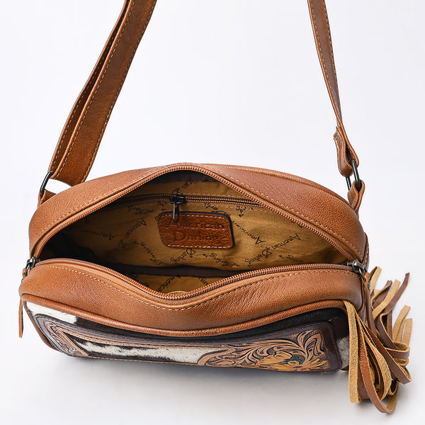 ADBG1524 American Darling Western Leather Fanny Pack Tooled Floral and Hair-on Cowhide