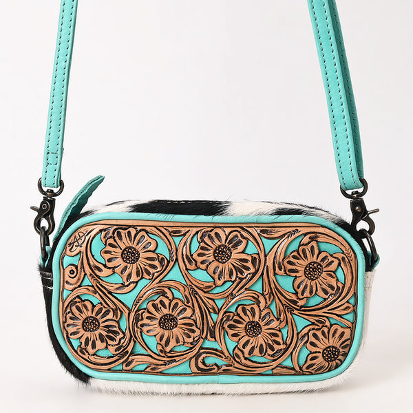 ADBG1528 American Darling Western Hair-on Cowhide Small Crossbody Bag with Hand-Tooled Floral Accents