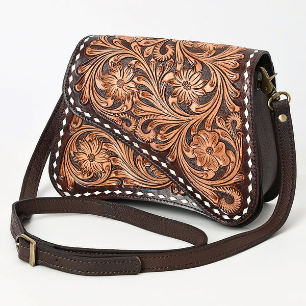 ADBGA587 American Darling Tooled Genuine Leather Western Crossbody Bag-Floral Design for Women