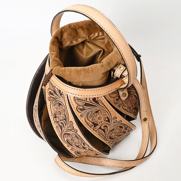 ADBGA589 American Darling Hand Tooled Floral Carved Genuine Leather Bucket Bag