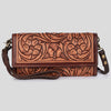 ADBGM295 Hand-Tooled Leather Clutch Wristlet - Western Floral Design & Detachable Strap