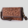ADBGM295 Hand-Tooled Leather Clutch Wristlet - Western Floral Design & Detachable Strap