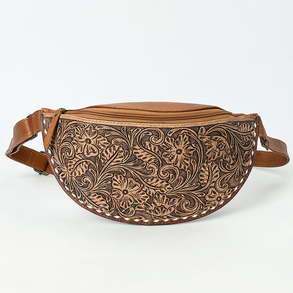 ADBG1531 American Darling Western Leather Fanny Pack with Hand-Tooled Floral Design Genuine Full-Grain Leather
