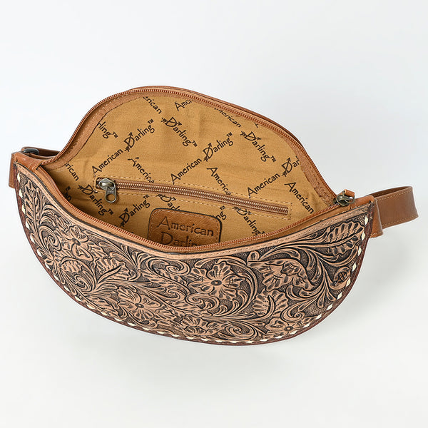 ADBG1531 American Darling Western Leather Fanny Pack with Hand-Tooled Floral Design Genuine Full-Grain Leather