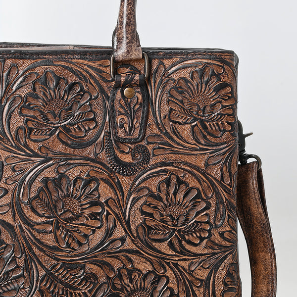 ADBG1532 American Darling Western Leather Tote Bag with Hand-Tooled Floral Design Genuine Full-Grain Leather