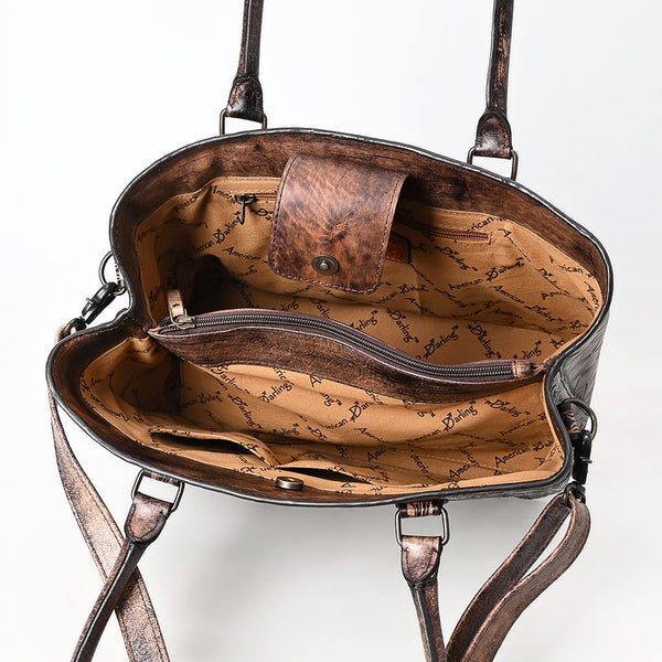 ADBG1532 American Darling Western Leather Tote Bag with Hand-Tooled Floral Design Genuine Full-Grain Leather