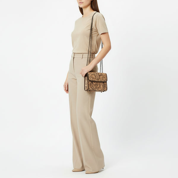 ADBG1534 American Darling Western Leather Small Crossbody Bag with Hand-Tooled Floral Design Genuine Leather