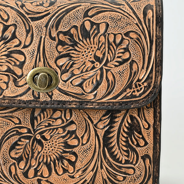 ADBG1534 American Darling Western Leather Small Crossbody Bag with Hand-Tooled Floral Design Genuine Leather