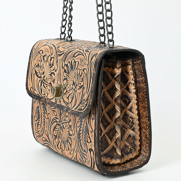 ADBG1534 American Darling Western Leather Small Crossbody Bag with Hand-Tooled Floral Design Genuine Leather