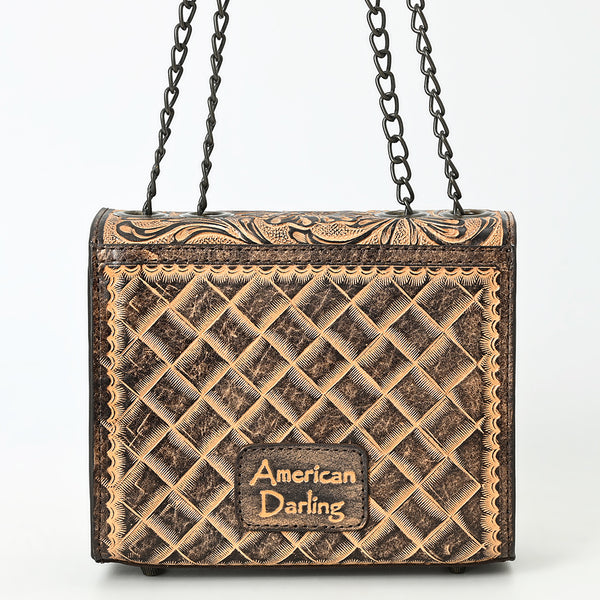 ADBG1534 American Darling Western Leather Small Crossbody Bag with Hand-Tooled Floral Design Genuine Leather