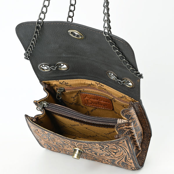 ADBG1534 American Darling Western Leather Small Crossbody Bag with Hand-Tooled Floral Design Genuine Leather