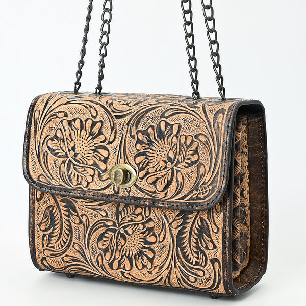 ADBG1534 American Darling Western Leather Small Crossbody Bag with Hand-Tooled Floral Design Genuine Leather