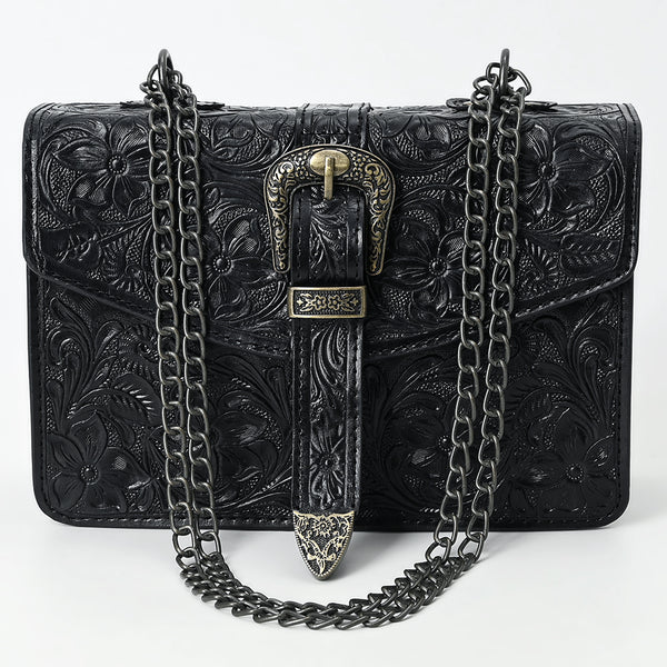 ADBG1535 American Darling Western Leather Small Crossbody Bag with Hand-Tooled Floral Design & Chain Strap