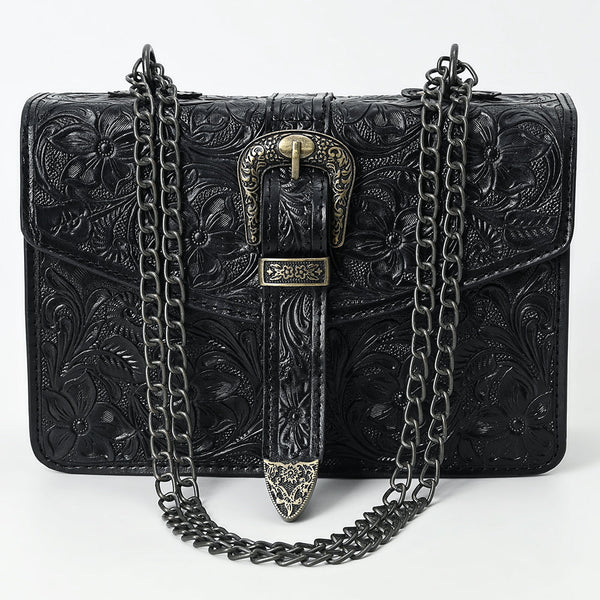 ADBG1535 American Darling Western Leather Small Crossbody Bag with Hand-Tooled Floral Design & Chain Strap
