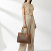 ADBGM301 Classic Western Leather Tote - Structured Caramel-Trimmed Handbag with Braided Edge