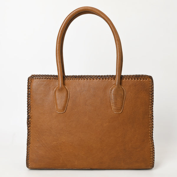 ADBGM301 Classic Western Leather Tote - Structured Caramel-Trimmed Handbag with Braided Edge