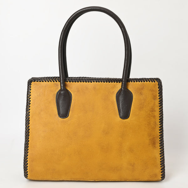 ADBGM301 Classic Western Leather Tote - Structured Caramel-Trimmed Handbag with Braided Edge