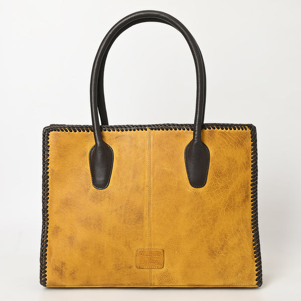 ADBGM301 Classic Western Leather Tote - Structured Caramel-Trimmed Handbag with Braided Edge