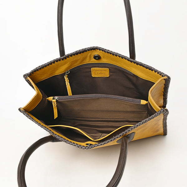 ADBGM301 Classic Western Leather Tote - Structured Caramel-Trimmed Handbag with Braided Edge