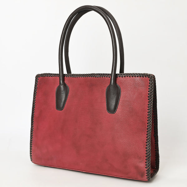 ADBGM301 Classic Western Leather Tote - Structured Caramel-Trimmed Handbag with Braided Edge