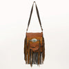 ADBGM253 Distressed Leather Fringe Messenger - Western Raw Edge Purse with Turquoise Concho