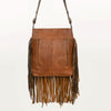 ADBGM253 Distressed Leather Fringe Messenger - Western Raw Edge Purse with Turquoise Concho