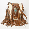 ADBGM253 Cowhide Leather Fringe Messenger Bag - Turquoise Concho & Studded Western Messenger