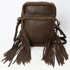 ADBGM354 Leather Fringe Crossbody Bag - Dual Pocket Western Braided Mini Purse