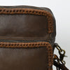 ADBGM354 Leather Fringe Crossbody Bag - Dual Pocket Western Braided Mini Purse