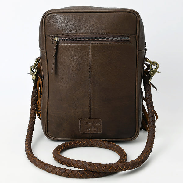 ADBGM354 Leather Fringe Crossbody Bag - Dual Pocket Western Braided Mini Purse