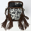 ADBGM354B Hair-On Cowhide Fringe Crossbody Bag - Dual Pocket Mini Western Leather Purse