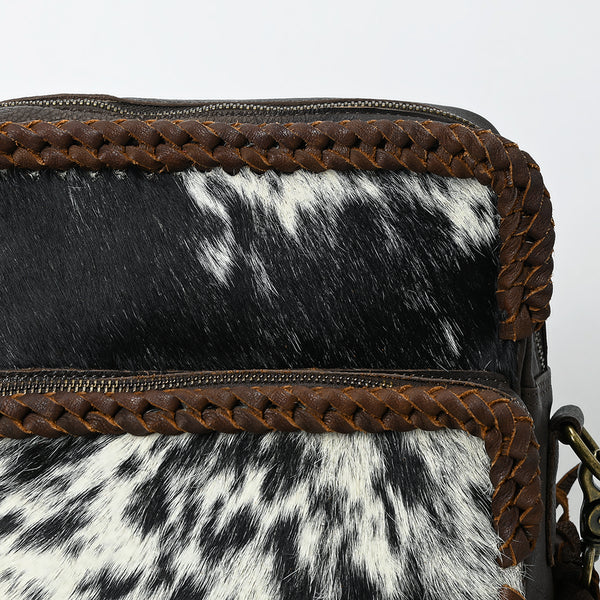 ADBGM354B Hair-On Cowhide Fringe Crossbody Bag - Dual Pocket Mini Western Leather Purse