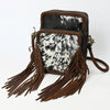 ADBGM354B Hair-On Cowhide Fringe Crossbody Bag - Dual Pocket Mini Western Leather Purse