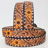 ADBLF260 Tooled Leather Western Belt with Sunflower Accents and Whipstitch Edge