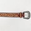 ADBLF260 Tooled Leather Western Belt with Sunflower Accents and Whipstitch Edge