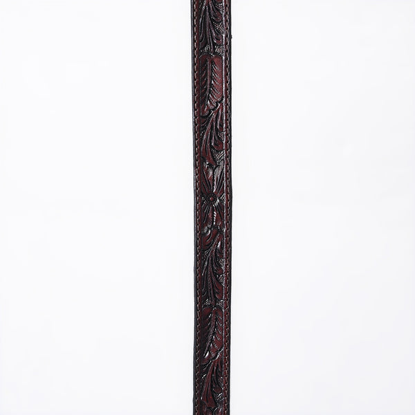 ADHTBR113 Dark Brown Tooled Leather Western Hatband with Floral Design & Silver Buckle Set
