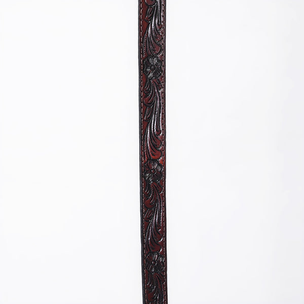 ADHTBR115 Deep Tooled Dark Brown Leather Western Hatband with Silver Buckle & Floral Detail