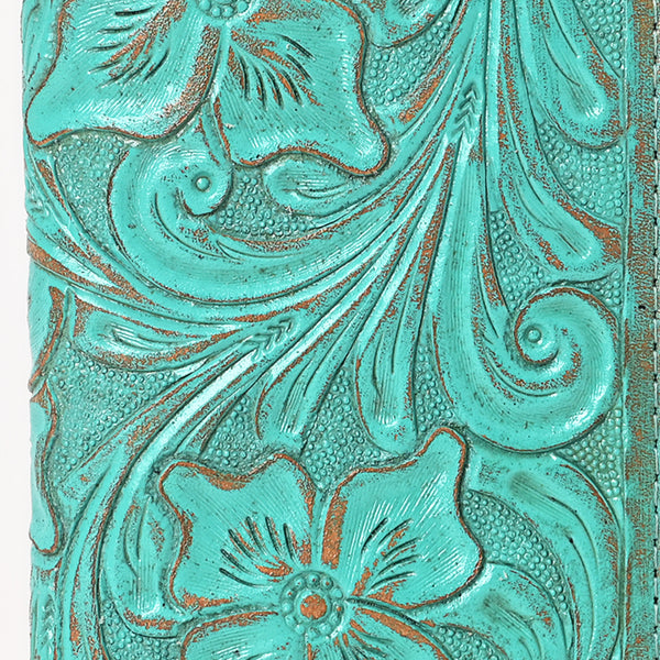 ADBG1537 American Darling Western Leather Clutch Bag with Hand-Tooled Floral Carving Genuine Leather