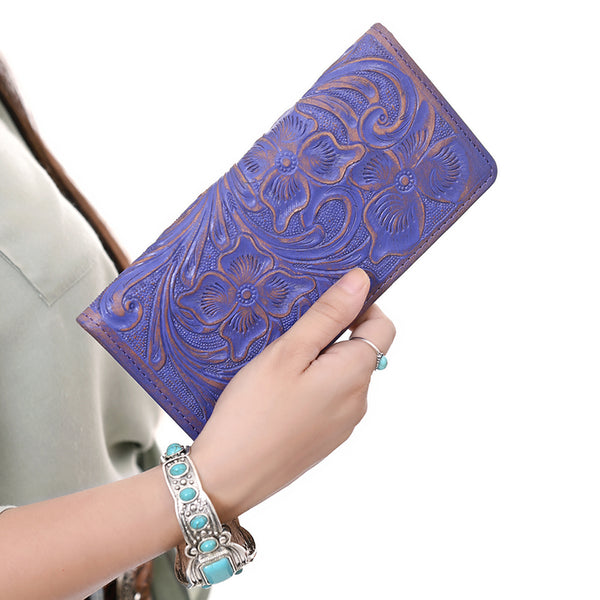 ADBG1537 American Darling Western Leather Clutch Bag with Hand-Tooled Floral Carving Genuine Leather