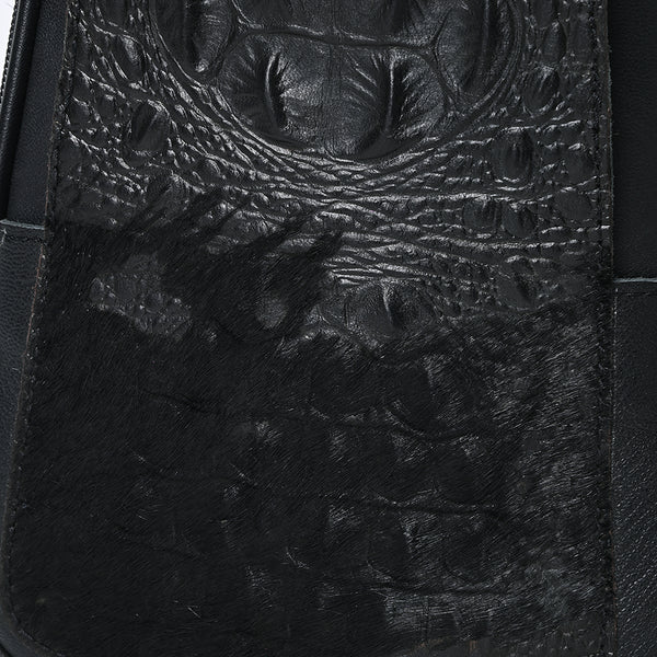 ADBG1538A American Darling Western Leather Sling Bag with Black Crocodile Embossed Detailing Genuine Hair-on cowhide Leather